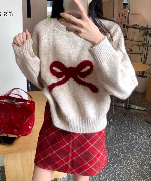 ampm（エーエムピーエム）の「※【ampm】リボンプリントシャギーニット（ニット/セーター・レディース・チャコールグレー/アイボリー/ライトグレー/パープル・FREE）」の20枚目の写真