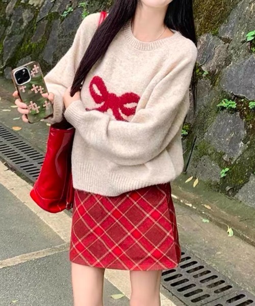 ampm（エーエムピーエム）の「※【ampm】リボンプリントシャギーニット（ニット/セーター・レディース・チャコールグレー/アイボリー/ライトグレー/パープル・FREE）」の21枚目の写真