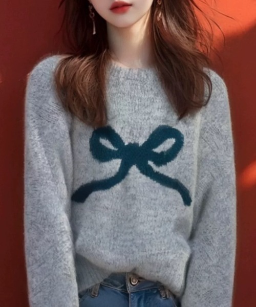 ampm（エーエムピーエム）の「※【ampm】リボンプリントシャギーニット（ニット/セーター・レディース・チャコールグレー/アイボリー/ライトグレー/パープル・FREE）」の10枚目の写真