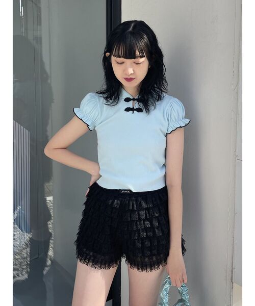 jouetie（ジュエティ）の「パフスリーブチャイナポロトップス（ポロシャツ・レディース・ブラック/ネイビー/ブルー/アイボリー・MEDIUM）」の13枚目の写真