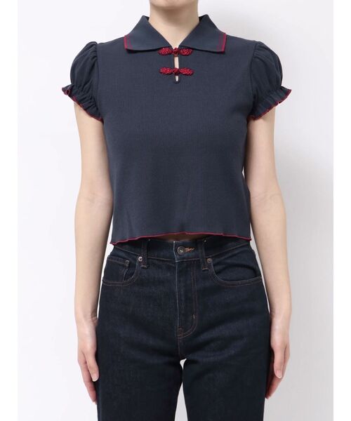 jouetie（ジュエティ）の「パフスリーブチャイナポロトップス（ポロシャツ・レディース・ブラック/ネイビー/ブルー/アイボリー・MEDIUM）」の16枚目の写真