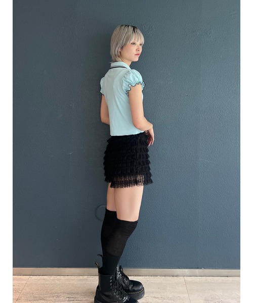 jouetie（ジュエティ）の「パフスリーブチャイナポロトップス（ポロシャツ・レディース・ブラック/ネイビー/ブルー/アイボリー・MEDIUM）」の12枚目の写真