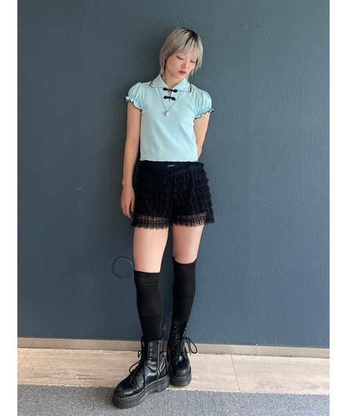 jouetie（ジュエティ）の「パフスリーブチャイナポロトップス（ポロシャツ・レディース・ブラック/ネイビー/ブルー/アイボリー・MEDIUM）」の11枚目の写真