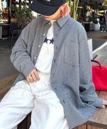 【ユニセックス】ビックシルエットシアサッカーチェックシャツ