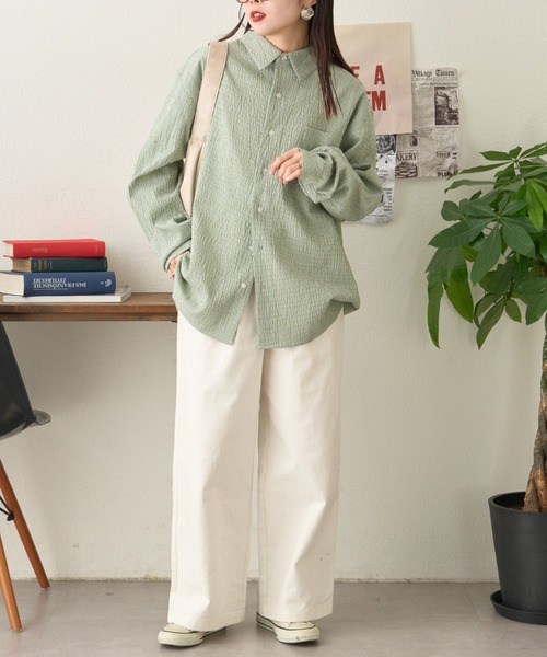 CIAOPANIC TYPY（チャオパニックティピー）の「【ユニセックス】ビックシルエットシアサッカーチェックシャツ（シャツ/ブラウス・メンズ・ブラック/ブラウン/グリーン/ブルー・LARGE/MEDIUM/SMALL）」の18枚目の写真