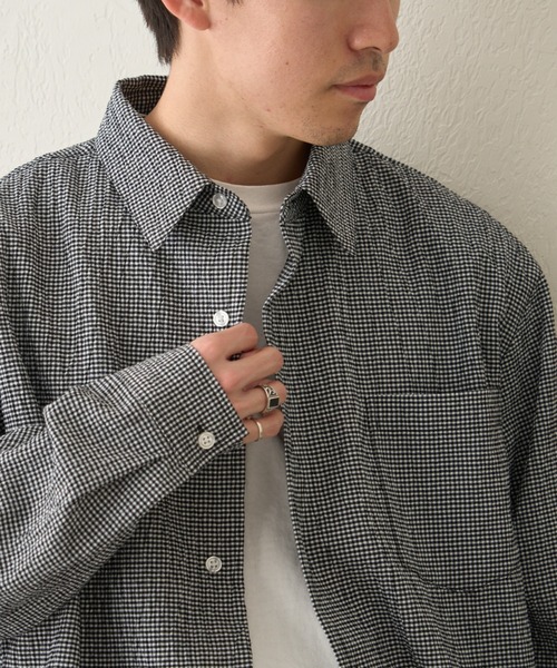 CIAOPANIC TYPY（チャオパニックティピー）の「【ユニセックス】ビックシルエットシアサッカーチェックシャツ（シャツ/ブラウス・メンズ・ブラック/ブラウン/グリーン/ブルー・LARGE/MEDIUM/SMALL）」の11枚目の写真