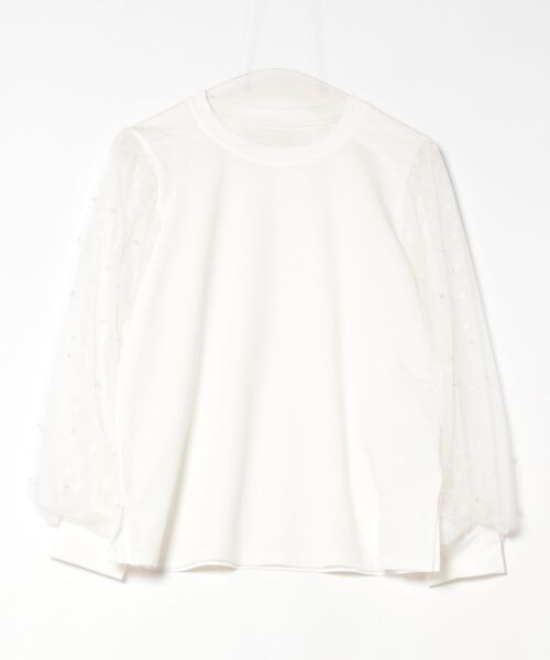 セール】パール付きチュールスリーブプルオーバー（Tシャツ