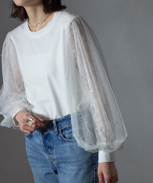 新品タグ付き SECRET TROPHY チュールプルオーバー 白 38 優待価格[SECRET TROPHY]リバーシブルチュールプルオーバー