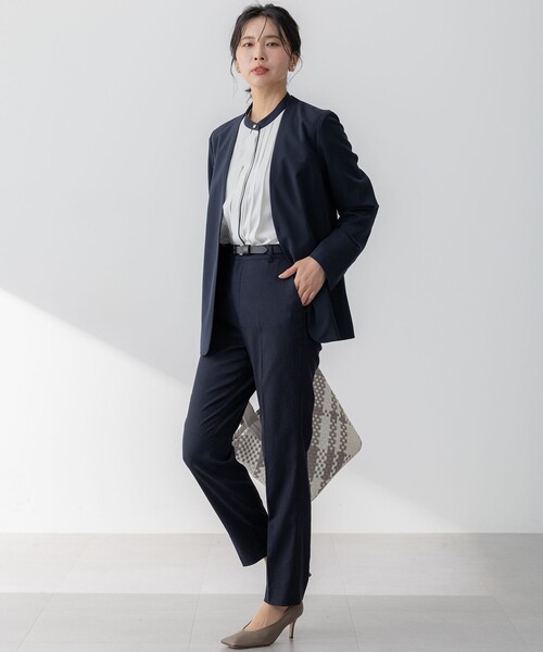 23区 S(ニジュウサンクチイサイサイズ)の「【セットアップ対応/洗える】2WAYストレッチツイル ジャケット(ノーカラージャケット・レディース・ネイビー系/ブラック系/ベージュ系/モスグリーン系・32)」の14枚目の写真