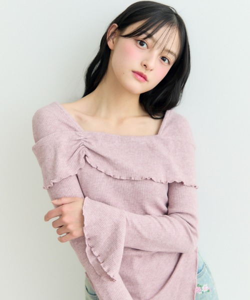 titty&co. ピンク オフショルダーニットトップス セール】オフショルダーリボンニットトップス（ニット/セーター