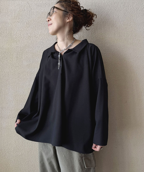 ジャーナルスタンダードラックス　ブラック 半袖ノーカラージャケット 半袖シャツ journal standard luxe（ジャーナルスタンダード ラックス）の