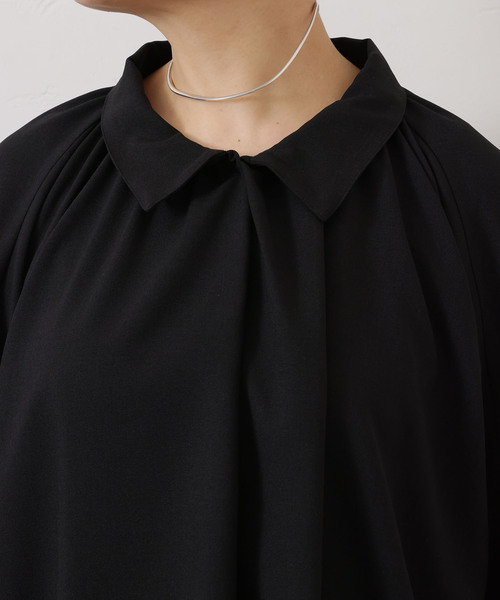 ジャーナルスタンダードラックス　タイプワッシャー スタンドカラーパフブラウス　黒 リネンワッシャー スキッパーシャツ（シャツ/ブラウス