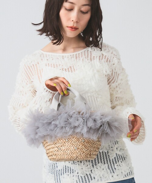 Ray BEAMS（レイビームス）の「フリル ビジュー カゴ バッグ（かごバッグ・レディース・ブラック/グレー・ONE SIZE）」の5枚目の写真