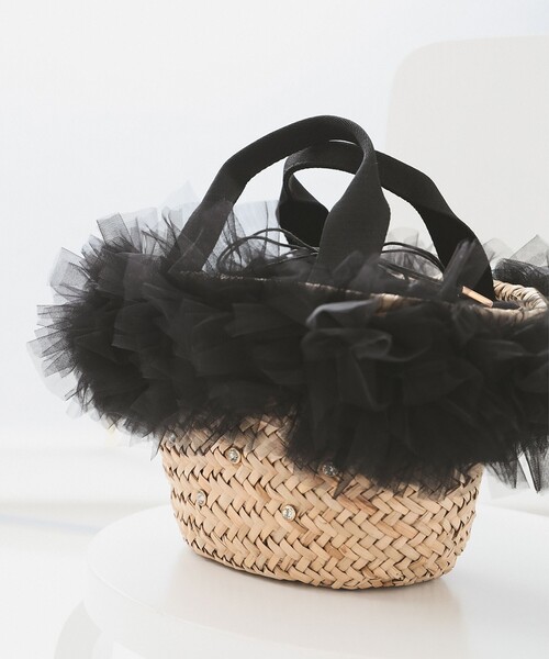 Ray BEAMS（レイビームス）の「フリル ビジュー カゴ バッグ（かごバッグ・レディース・ブラック/グレー・ONE SIZE）」の6枚目の写真