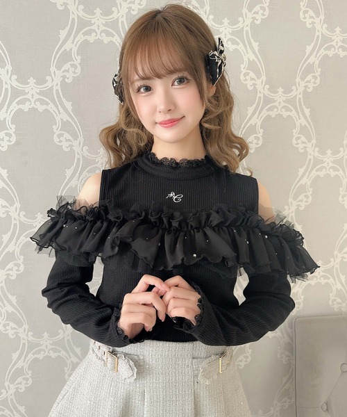 couture BY ROJITA（クチュールバイロジータ）の「刺繍肩開きラッフルトップス（Tシャツ/カットソー・レディース・ピンクベージュ/ブラック/ホワイト・FREE）」の11枚目の写真