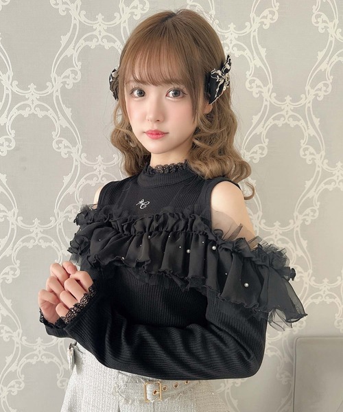 couture BY ROJITA（クチュールバイロジータ）の「刺繍肩開きラッフルトップス（Tシャツ/カットソー・レディース・ピンクベージュ/ブラック/ホワイト・FREE）」の12枚目の写真