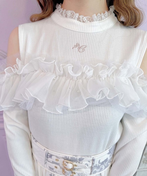 couture BY ROJITA（クチュールバイロジータ）の「刺繍肩開きラッフルトップス（Tシャツ/カットソー・レディース・ピンクベージュ/ブラック/ホワイト・FREE）」の22枚目の写真