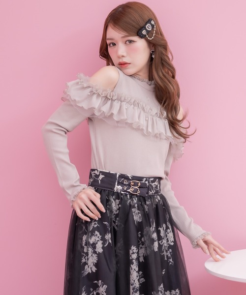 couture BY ROJITA（クチュールバイロジータ）の「刺繍肩開きラッフルトップス（Tシャツ/カットソー・レディース・ピンクベージュ/ブラック/ホワイト・FREE）」の14枚目の写真