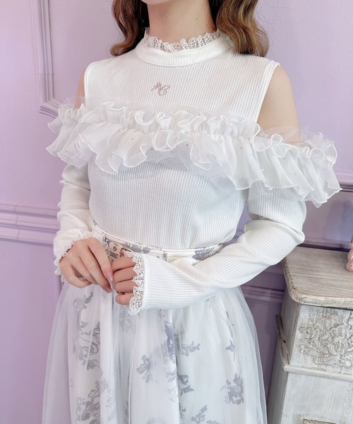 couture BY ROJITA（クチュールバイロジータ）の「刺繍肩開きラッフルトップス（Tシャツ/カットソー・レディース・ピンクベージュ/ブラック/ホワイト・FREE）」の21枚目の写真