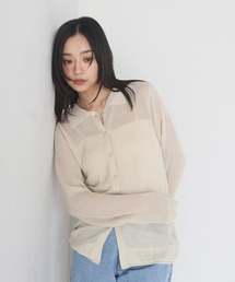 hellam | 襟付き配色チュニックカーデ(カーディガン/ボレロ)