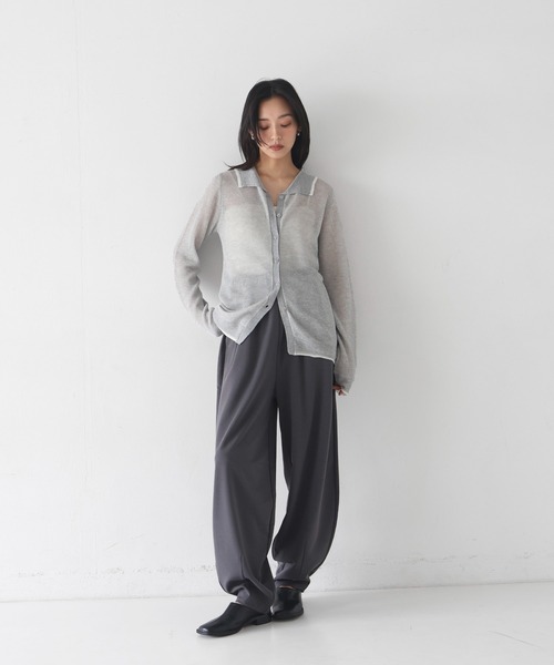 hellam（へラム）の「襟付き配色チュニックカーデ（カーディガン/ボレロ・レディース・アイボリー/ブラックミックス/ブラック/グレー・FREE）」の20枚目の写真