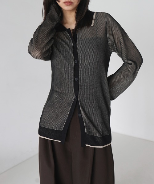 hellam（へラム）の「襟付き配色チュニックカーデ（カーディガン/ボレロ・レディース・アイボリー/ブラックミックス/ブラック/グレー・FREE）」の5枚目の写真