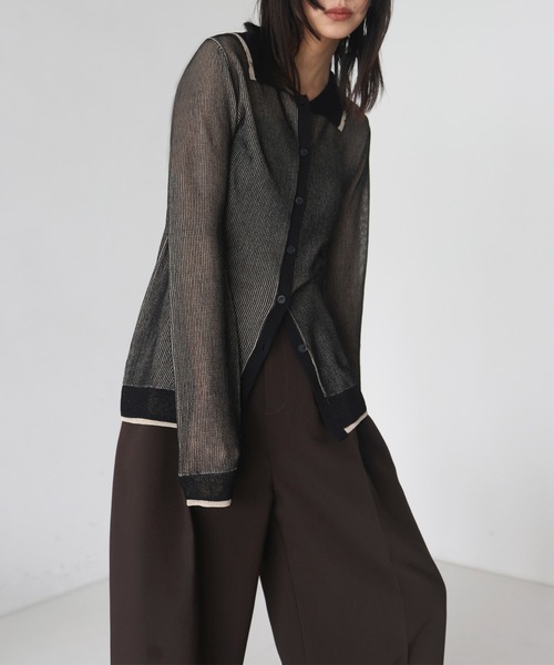 hellam（へラム）の「襟付き配色チュニックカーデ（カーディガン/ボレロ・レディース・アイボリー/ブラックミックス/ブラック/グレー・FREE）」の7枚目の写真