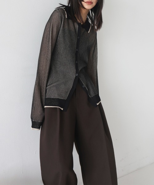 hellam（へラム）の「襟付き配色チュニックカーデ（カーディガン/ボレロ・レディース・アイボリー/ブラックミックス/ブラック/グレー・FREE）」の11枚目の写真
