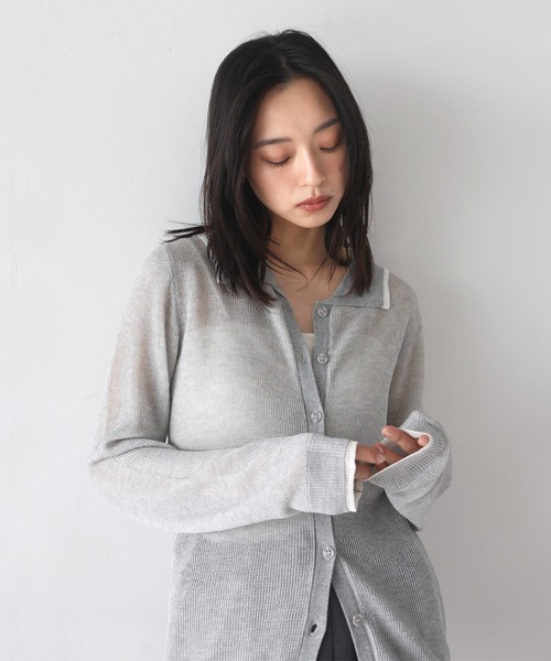 hellam（へラム）の「襟付き配色チュニックカーデ（カーディガン/ボレロ・レディース・アイボリー/ブラックミックス/ブラック/グレー・FREE）」の16枚目の写真