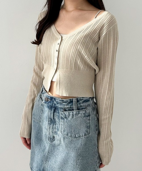 Heather（ヘザー）の「スリットラメカーディガン 327129