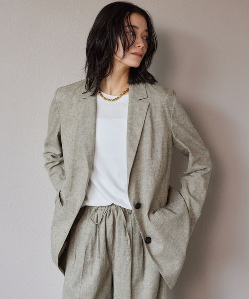 BARNYARDSTORM（バンヤードストーム）の「BARNYARDSTORM / COMFITリネンジャケット＜セットアップ対応＞ハンドウォッシャブル 【『BABALOG』チャンネルご紹介アイテム】（テーラードジャケット・レディース・チャコールグレー/ベージュ・S/M）」の4枚目の写真