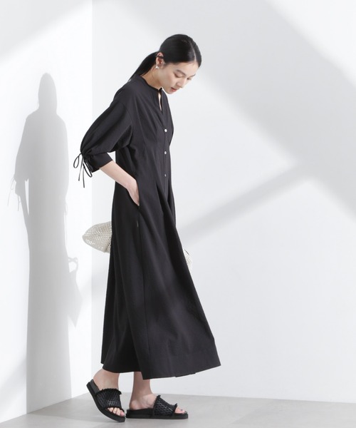 NANO universe（ナノユニバース）の「リボンスリーブサッカーシャツワンピース（シャツワンピース・レディース・ブラック/オフホワイト・FREE）」の13枚目の写真