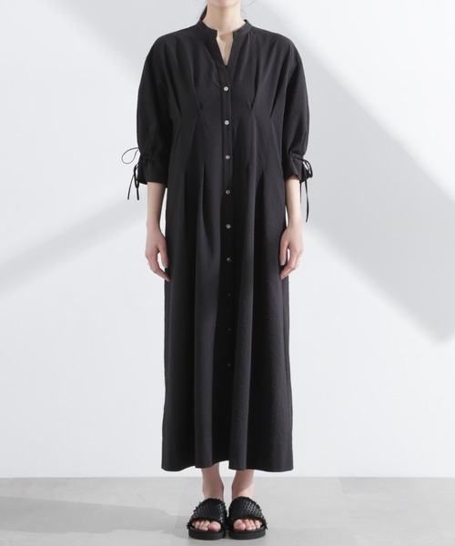 NANO universe（ナノユニバース）の「リボンスリーブサッカーシャツワンピース（シャツワンピース・レディース・ブラック/オフホワイト・FREE）」の17枚目の写真