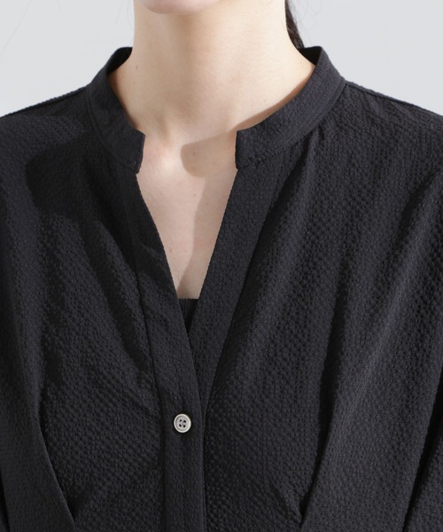 NANO universe（ナノユニバース）の「リボンスリーブサッカーシャツワンピース（シャツワンピース・レディース・ブラック/オフホワイト・FREE）」の21枚目の写真