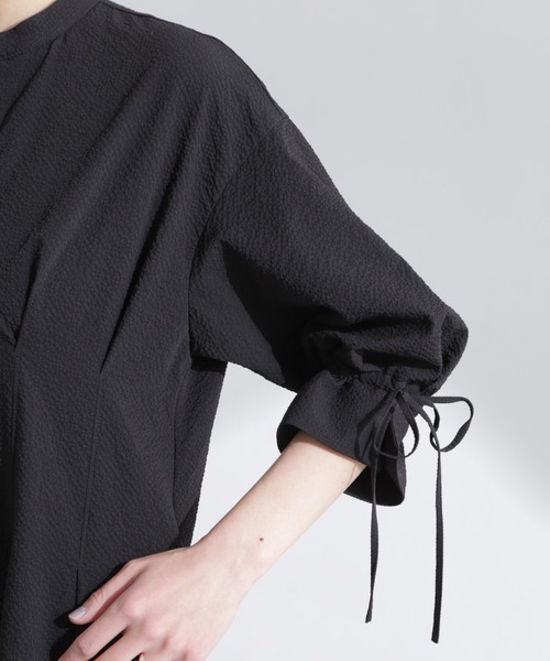 NANO universe（ナノユニバース）の「リボンスリーブサッカーシャツワンピース（シャツワンピース・レディース・ブラック/オフホワイト・FREE）」の22枚目の写真