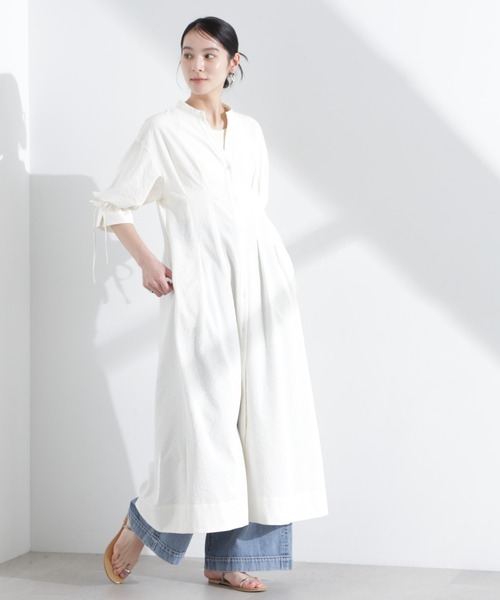 NANO universe（ナノユニバース）の「リボンスリーブサッカーシャツワンピース（シャツワンピース・レディース・ブラック/オフホワイト・FREE）」の8枚目の写真