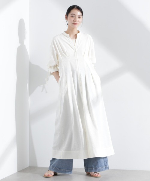 NANO universe（ナノユニバース）の「リボンスリーブサッカーシャツワンピース（シャツワンピース・レディース・ブラック/オフホワイト・FREE）」の9枚目の写真