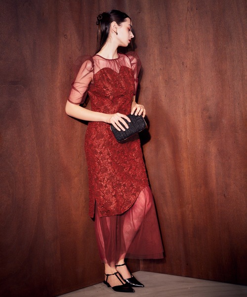 darial(ダリアル)の「【darial】jaqurd doking dress ジャガード ドッキング ドレス お呼ばれ 結婚式 二次会 成人式 同窓会 セレモニードレス パーティドレス オケージョンドレス(ドレス・レディース・ブラック/モカ/レッド・L/M/S)」の6枚目の写真