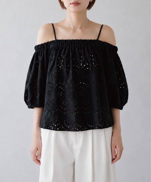 SOTT(ソット)の「Indian cut work off shoulder blouse インドカットワークオフショルブラウス(シャツ/ブラウス・レディース・オフホワイト/ブラック/ライトグリーン/ピンク・FREE)」の10枚目の写真