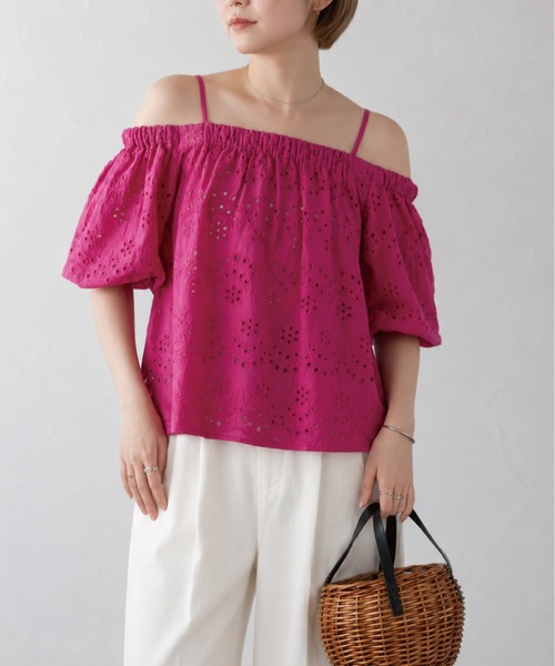 SOTT(ソット)の「Indian cut work off shoulder blouse インドカットワークオフショルブラウス(シャツ/ブラウス・レディース・オフホワイト/ブラック/ライトグリーン/ピンク・FREE)」の9枚目の写真