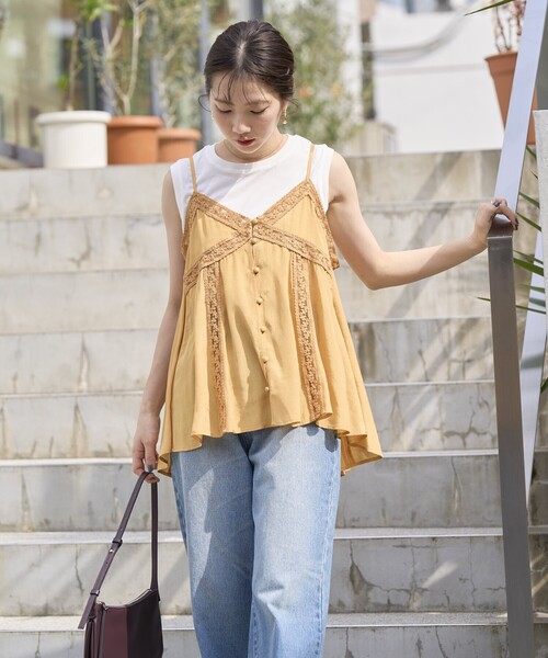 FREAK'S STORE(フリークスストア)の「限定展開 インド レーヨン シャンタン レース キャミ ビスチェ(キャミソール・レディース・オフホワイト/ブラック/イエロー/ベージュ・フリ-)」の4枚目の写真