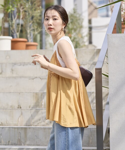 FREAK'S STORE(フリークスストア)の「限定展開 インド レーヨン シャンタン レース キャミ ビスチェ(キャミソール・レディース・オフホワイト/ブラック/イエロー/ベージュ・フリ-)」の8枚目の写真