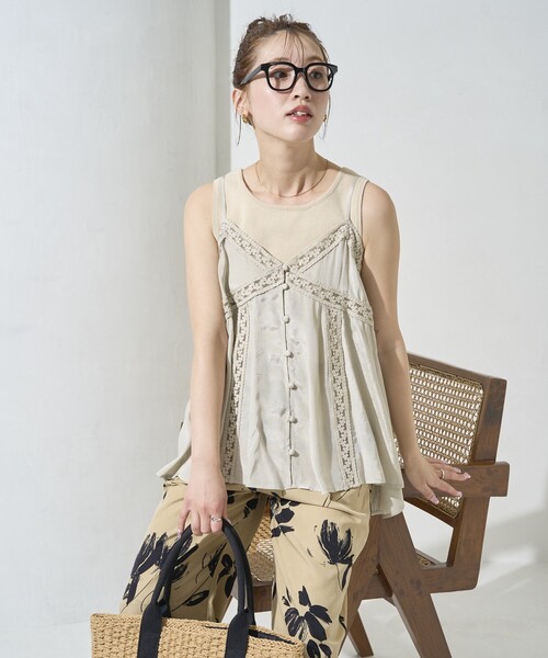 FREAK'S STORE(フリークスストア)の「限定展開 インド レーヨン シャンタン レース キャミ ビスチェ(キャミソール・レディース・オフホワイト/ブラック/イエロー/ベージュ・フリ-)」の22枚目の写真