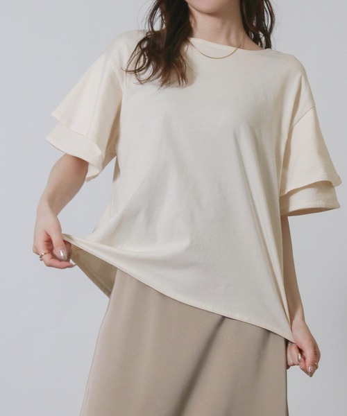 Social GIRL(ソーシャルガール)の「袖フリル オーバーサイズ Tシャツ 半袖 無地 ベーシック(Tシャツ/カットソー・レディース・アイボリー/ブラック/ベージュ・M)」の6枚目の写真