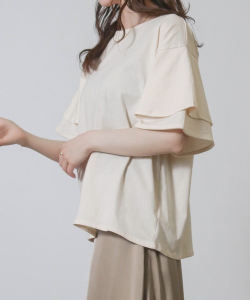 Social GIRL(ソーシャルガール)の「袖フリル オーバーサイズ Tシャツ 半袖 無地 ベーシック(Tシャツ/カットソー・レディース・アイボリー/ブラック/ベージュ・M)」の9枚目の写真