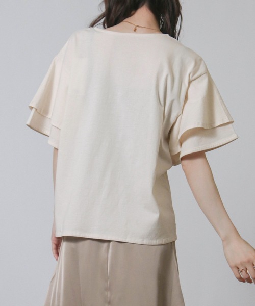 Social GIRL(ソーシャルガール)の「袖フリル オーバーサイズ Tシャツ 半袖 無地 ベーシック(Tシャツ/カットソー・レディース・アイボリー/ブラック/ベージュ・M)」の10枚目の写真