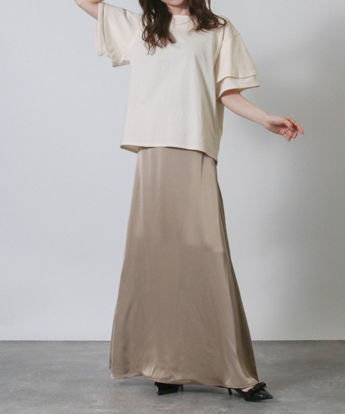 Social GIRL(ソーシャルガール)の「袖フリル オーバーサイズ Tシャツ 半袖 無地 ベーシック(Tシャツ/カットソー・レディース・アイボリー/ブラック/ベージュ・M)」の13枚目の写真