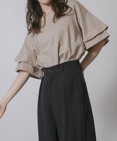 Social GIRL(ソーシャルガール)の「袖フリル オーバーサイズ Tシャツ 半袖 無地 ベーシック(Tシャツ/カットソー・レディース・アイボリー/ブラック/ベージュ・M)」の5枚目の写真