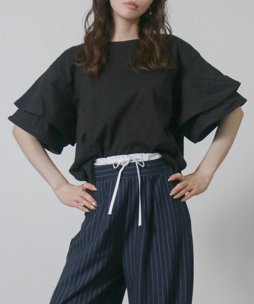 Social GIRL(ソーシャルガール)の「袖フリル オーバーサイズ Tシャツ 半袖 無地 ベーシック(Tシャツ/カットソー・レディース・アイボリー/ブラック/ベージュ・M)」の17枚目の写真