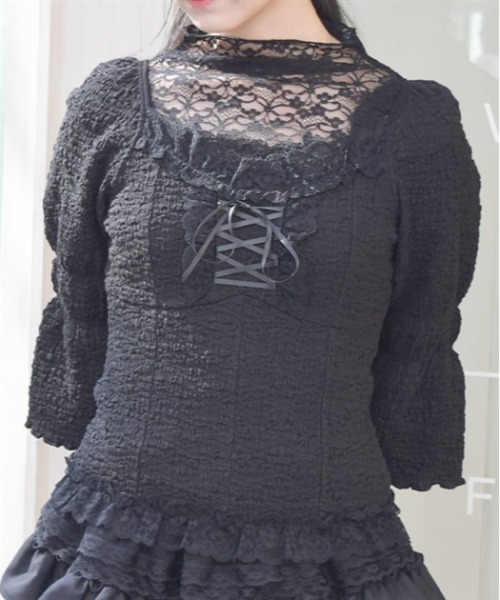axes femme(アクシーズファム)の「レースアッププルオーバー(Tシャツ/カットソー・レディース・ブラック/ベージュ・FREE)」の3枚目の写真